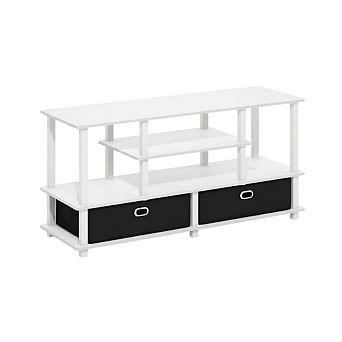 FurniFact Large TV Stand, 55-Inch Screens, Storage Bin, Solid Wood construction