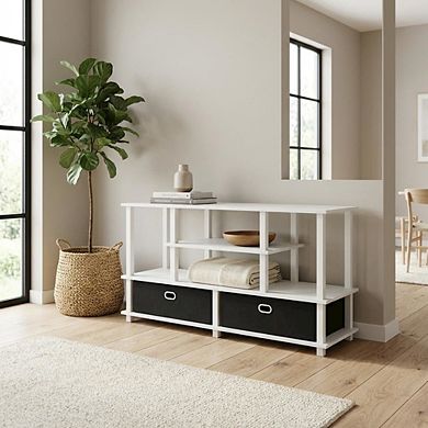 FurniFact Large TV Stand, 55-Inch Screens, Storage Bin, Solid Wood construction