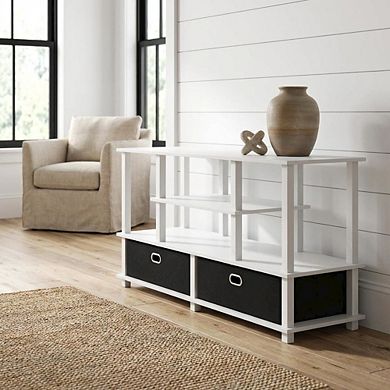 FurniFact Large TV Stand, 55-Inch Screens, Storage Bin, Solid Wood construction