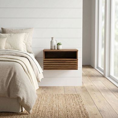 Wooden Wall-Mount Nightstand in Finish with Contemporary Design