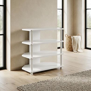 FurniFact 4-Tier Petite TV Stand with Easy Assembly and Solid Wood Construction