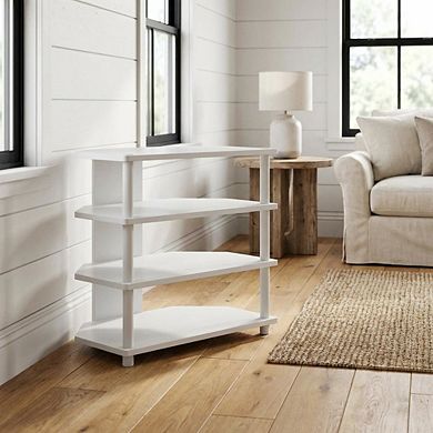 FurniFact 4-Tier Petite TV Stand with Easy Assembly and Solid Wood Construction