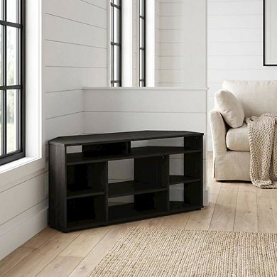 FurniFact Corner TV Stand, up to 55-Inch Flat Screens, Solid Rubberwood