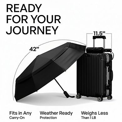 Windproof Compact Umbrella - Auto Open/Close, Durable, Lightweight, Fits Backpacks, Ideal for Travel