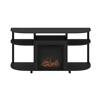 FurniFact Fireplace TV Stand with Rubberwood and Walnut Veneers for 55 Inch TVs