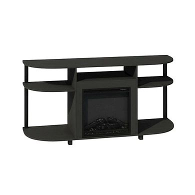 FurniFact Fireplace TV Stand with Rubberwood and Walnut Veneers for 55 Inch TVs