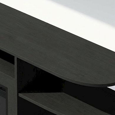 FurniFact Fireplace TV Stand with Rubberwood and Walnut Veneers for 55 Inch TVs