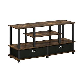 FurniFact Large TV Stand, up to 55-Inch TV, Storage Bin, Rubberwood