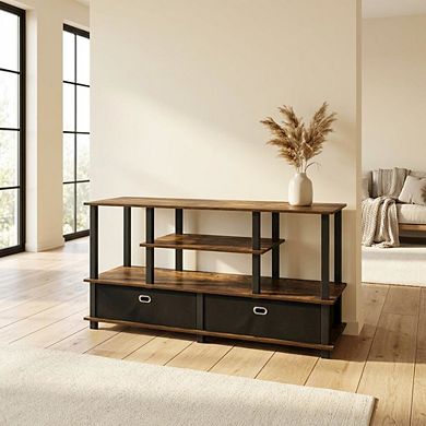 FurniFact Large TV Stand, up to 55-Inch TV, Storage Bin, Rubberwood