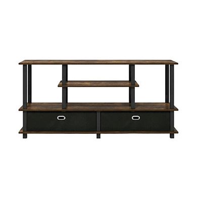 FurniFact Large TV Stand, up to 55-Inch TV, Storage Bin, Rubberwood