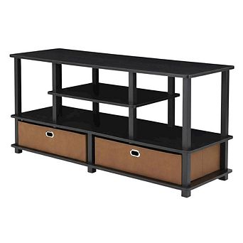 FurniFact Large TV stand, up to 50-inch TV, storage bin, black composite wood