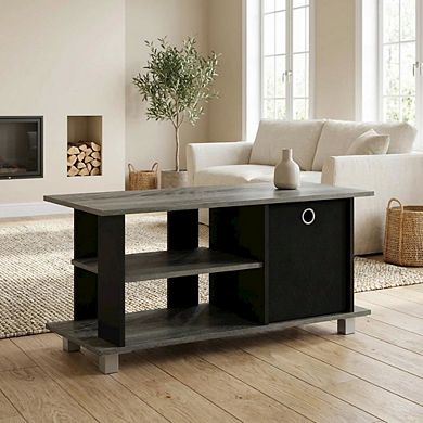 FurniFact Large TV stand, up to 50-inch TV, storage bin, black composite wood