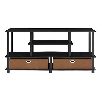FurniFact Large TV stand, up to 50-inch TV, storage bin, black composite wood