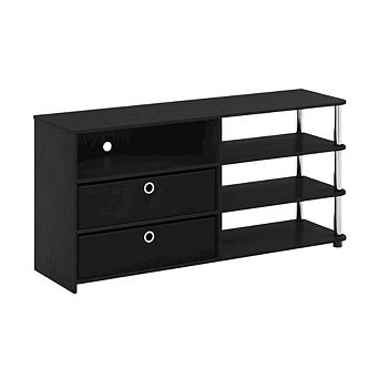 FurniFact Wood TV stand for up to 55-inch with storage bins, stainless steel accents