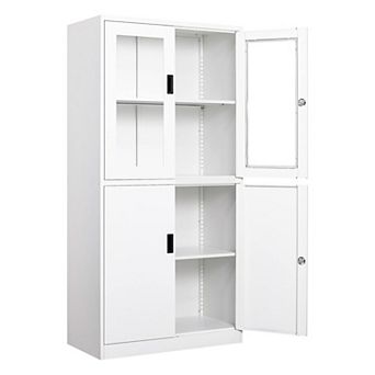 Metal Storage Cabinet with Glass Doors and Adjustable Shelves