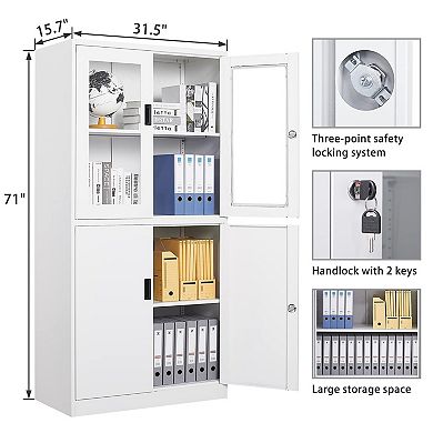 Metal Storage Cabinet with Glass Doors and Adjustable Shelves