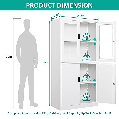 Metal Storage Cabinet with Glass Doors and Adjustable Shelves