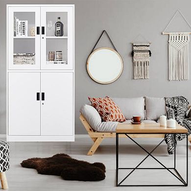 Metal Storage Cabinet with Glass Doors and Adjustable Shelves