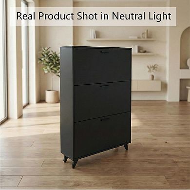 Large Shoe Storage Cabinet 3 Flip Drawers Minimalist Design