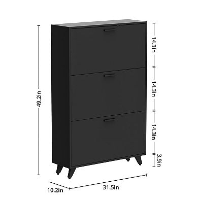 Large Shoe Storage Cabinet 3 Flip Drawers Minimalist Design