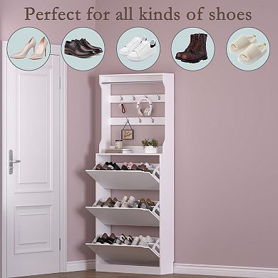 2-in-1 foyer tree and shoe cabinet with adjustable drawers and coat rack