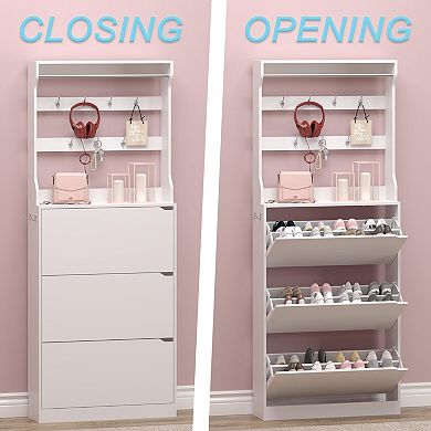 2-in-1 foyer tree and shoe cabinet with adjustable drawers and coat rack