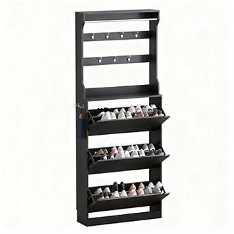 2-in-1 foyer tree and shoe cabinet with adjustable drawers and coat rack