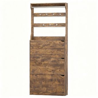 2-in-1 foyer tree and shoe cabinet with adjustable drawers and coat rack