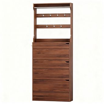 2-in-1 foyer tree and shoe cabinet with adjustable drawers and coat rack