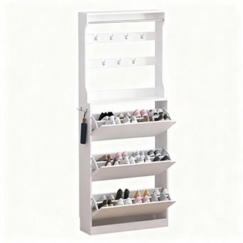 2-in-1 foyer tree and shoe cabinet with adjustable drawers and coat rack