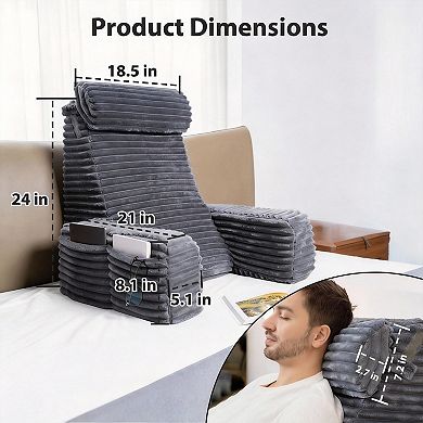 24in XXL Luxury 2-Layer Foam Bed Pillow with Ergonomic Support Storage Pockets