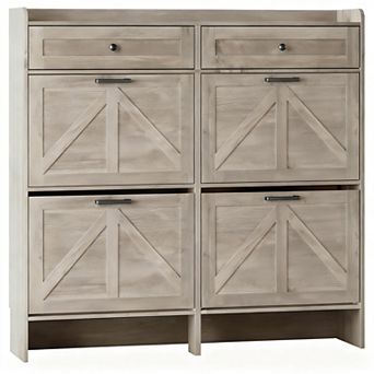 Wide Entryway Shoe Cabinet with 4 Flip Drawers and 2 Top Drawers