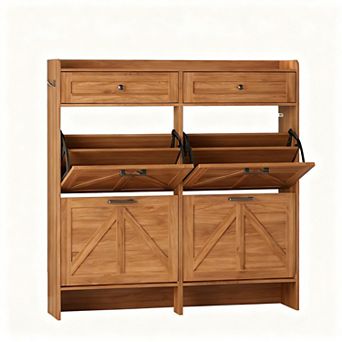 Wide Entryway Shoe Cabinet with 4 Flip Drawers and 2 Top Drawers