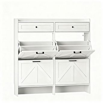Wide Entryway Shoe Cabinet with 4 Flip Drawers and 2 Top Drawers