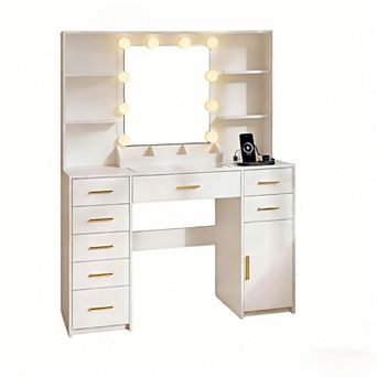 Modern Vanity with LED Mirror, Storage, and Charging