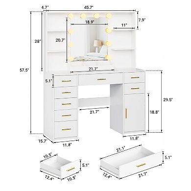 Modern Vanity with LED Mirror, Storage, and Charging
