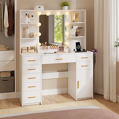 Modern Vanity with LED Mirror, Storage, and Charging