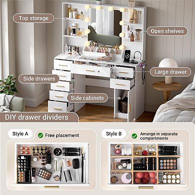 Modern Vanity with LED Mirror, Storage, and Charging
