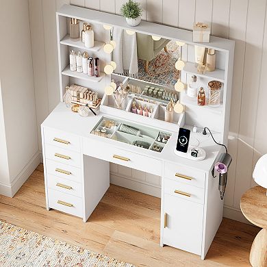 Modern Vanity with LED Mirror, Storage, and Charging