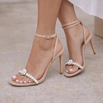 Pearl & Rhinestone Ankle Strap Stiletto Heeled Sandals