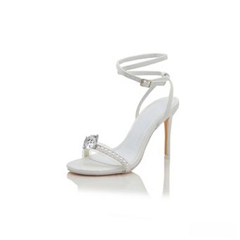 Pearl & Rhinestone Ankle Strap Stiletto Heeled Sandals