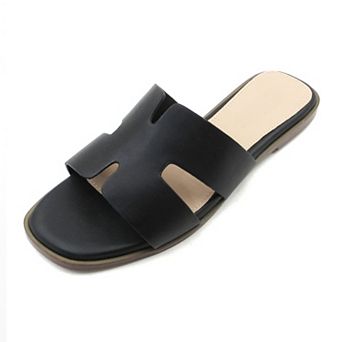 H-Shaped Strap Casual Slide Sandal Featuring Comfort Flat Sole