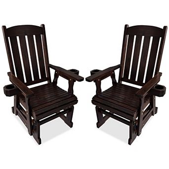 Wooden Patio Glider for One Person, with High Back and Deep Contoured Seat, Set of 2