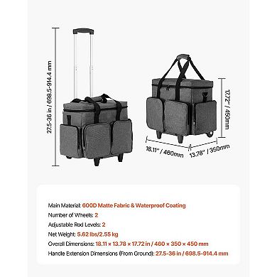Rolling Laptop and Storage Bag with Adjustable Handle, Front Pockets, and Detachable Trolley