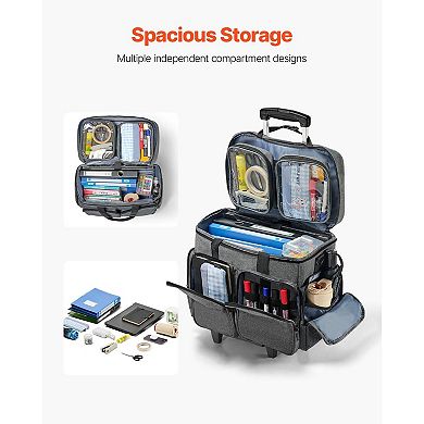 Rolling Laptop and Storage Bag with Adjustable Handle, Front Pockets, and Detachable Trolley
