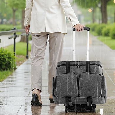 Rolling Laptop and Storage Bag with Adjustable Handle, Front Pockets, and Detachable Trolley