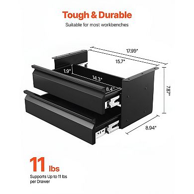 Under-Desk Double-Layer Drawer with Ball-Bearing Slides, Cable Management, and EVA Liner