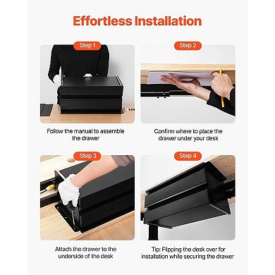 Under-Desk Double-Layer Drawer with Ball-Bearing Slides, Cable Management, and EVA Liner