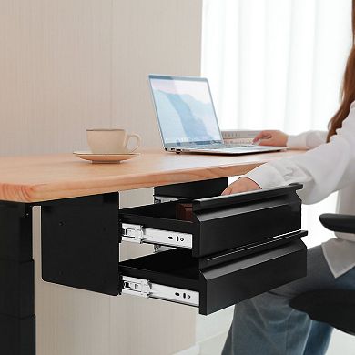Under-Desk Double-Layer Drawer with Ball-Bearing Slides, Cable Management, and EVA Liner