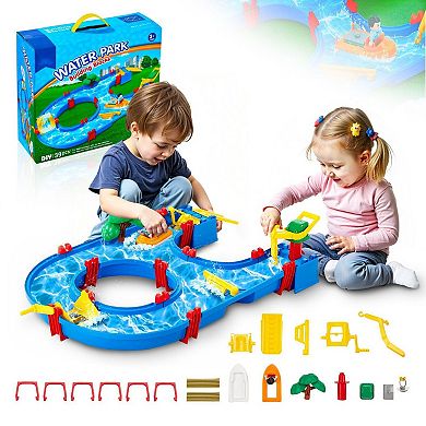 Water Table for Kids with Boats, Water Gate, Docks, and Sensory Play Features